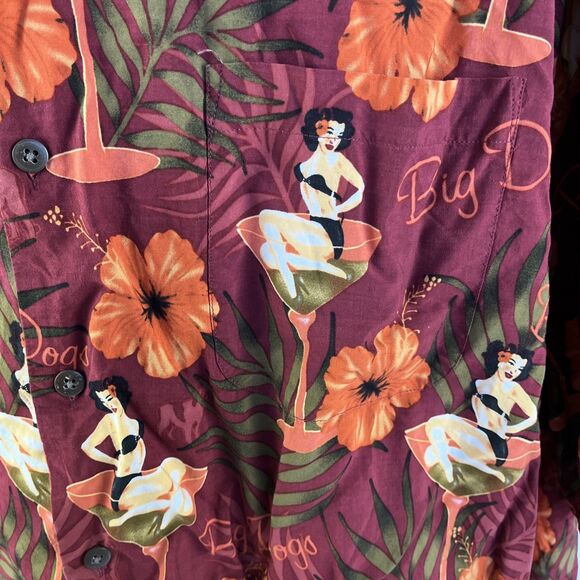 Mens Big Dogs Short Sleeve Hawaiian Shirt Sz 4X Pinup Girl Floral - Picture 3 of 9
